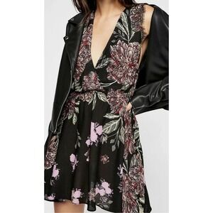 Free People Intimately Marnie Feminine Floral Mini Slip Lace Dress Top Side Tie
